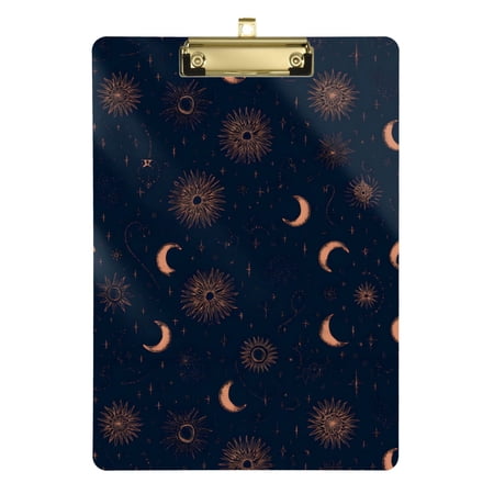 Rose Gold Celestial Acrylic Clipboard Clear Retractable Hook for Office Classroom Gold 12x9in
