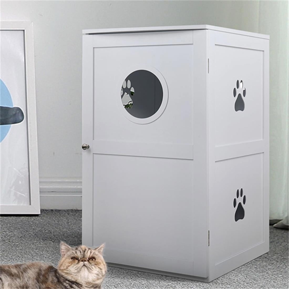 Pefilos Wooden Double-Decker Cat Houses Enclosure Outside Shelter Animal Cage, White Pefilos Wooden Double-Decker Cat Houses Enclosure Outside Shelter Animal Cage, White