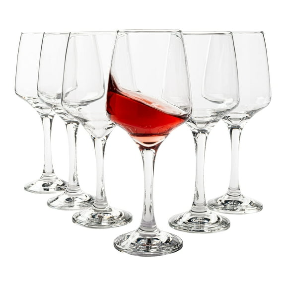 Vikko 12.75 oz Wine Glass Set of 6, Clear, Thick Durable Glassware for Everyday Use, Parties & Entertaining, Dishwasher Safe, 2.5 inch Diameter