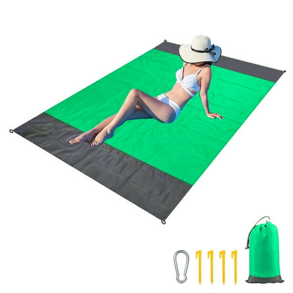 Sand-Proof Beach Blanket, Picnic Blanket, Waterproof And Windproof, Lightweight And Quick-Drying Beach Blanket - Green double gray