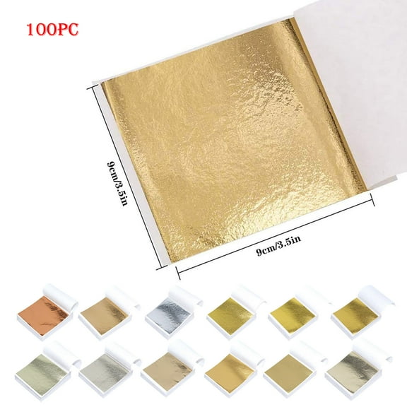 100 Sheets Imitation Gold Foil Paper Leaf Gold Leaf Sheets Gold Foil Paper, for DIY Crafts Decor, Painting, Resin, Nails, Gilding Craft, Bronzing, Furniture