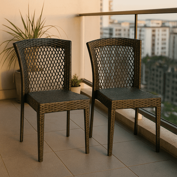 Homy Casa Outdoor Dining Chairs Set of 2, All-Weather Wicker Patio Seating for Modern Backyard Meals, Black