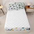 thumbnail image 4 of Castle Fairy Mid Century Atomic Print Zipper Queen Comforter Set with Fitted Sheet and 2 Pillowcases,Vintage Dot Detail Zipper Bedding Set,Teal Gold Navy,Reversible, 4 of 5