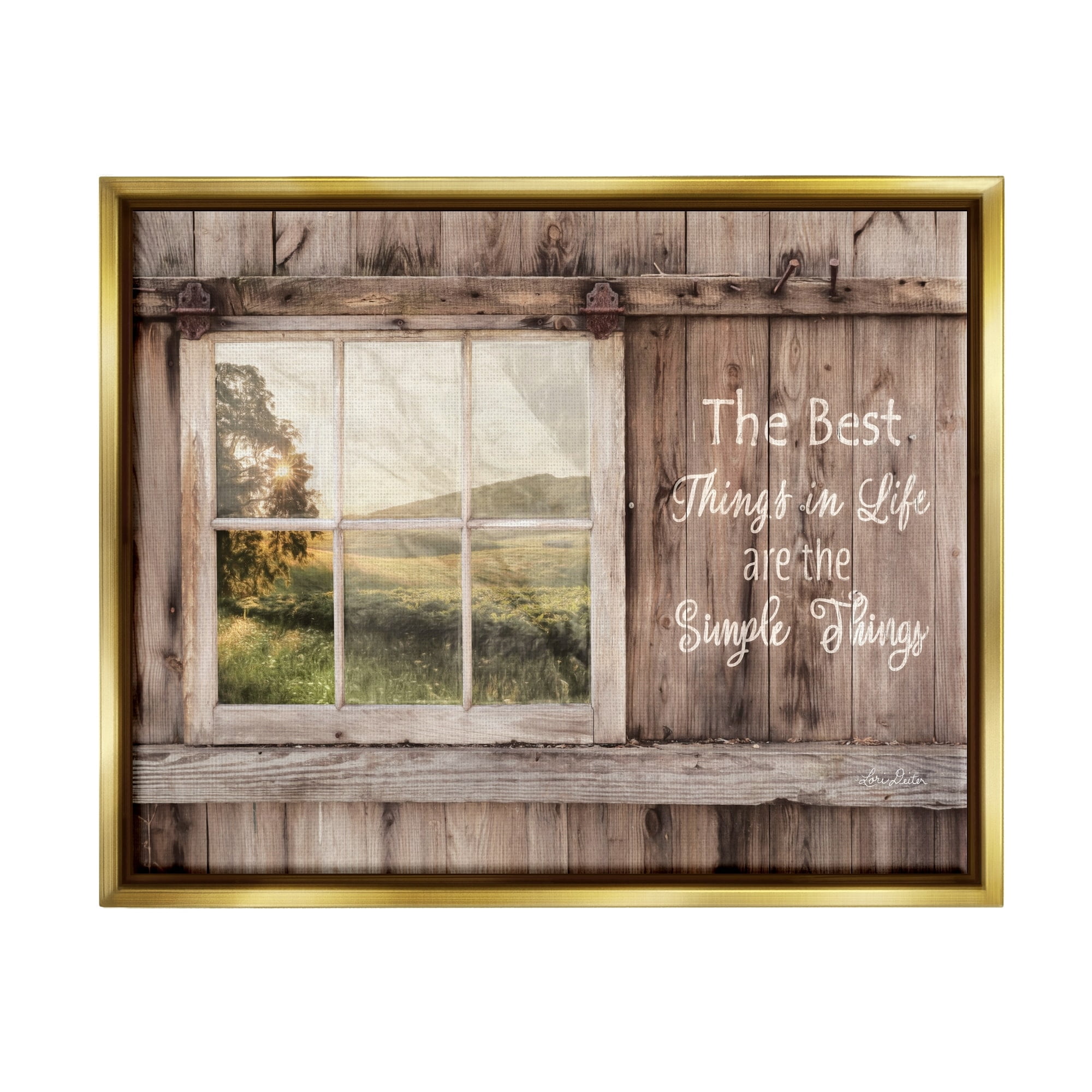 Stupell Industries Simple Things Rustic Barn Window Distressed Photograph Metallic Gold Framed Floating Canvas Wall Art, 16x20, by Lori Deiter