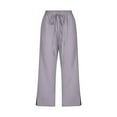 thumbnail image 5 of OSOLU Women Summer Solid Color Pocket Drawstring Linen Casual Loose Straight Slit Home Cropped Pants Trousers Fashionable Classic Leisure Bottoms, 5 of 5