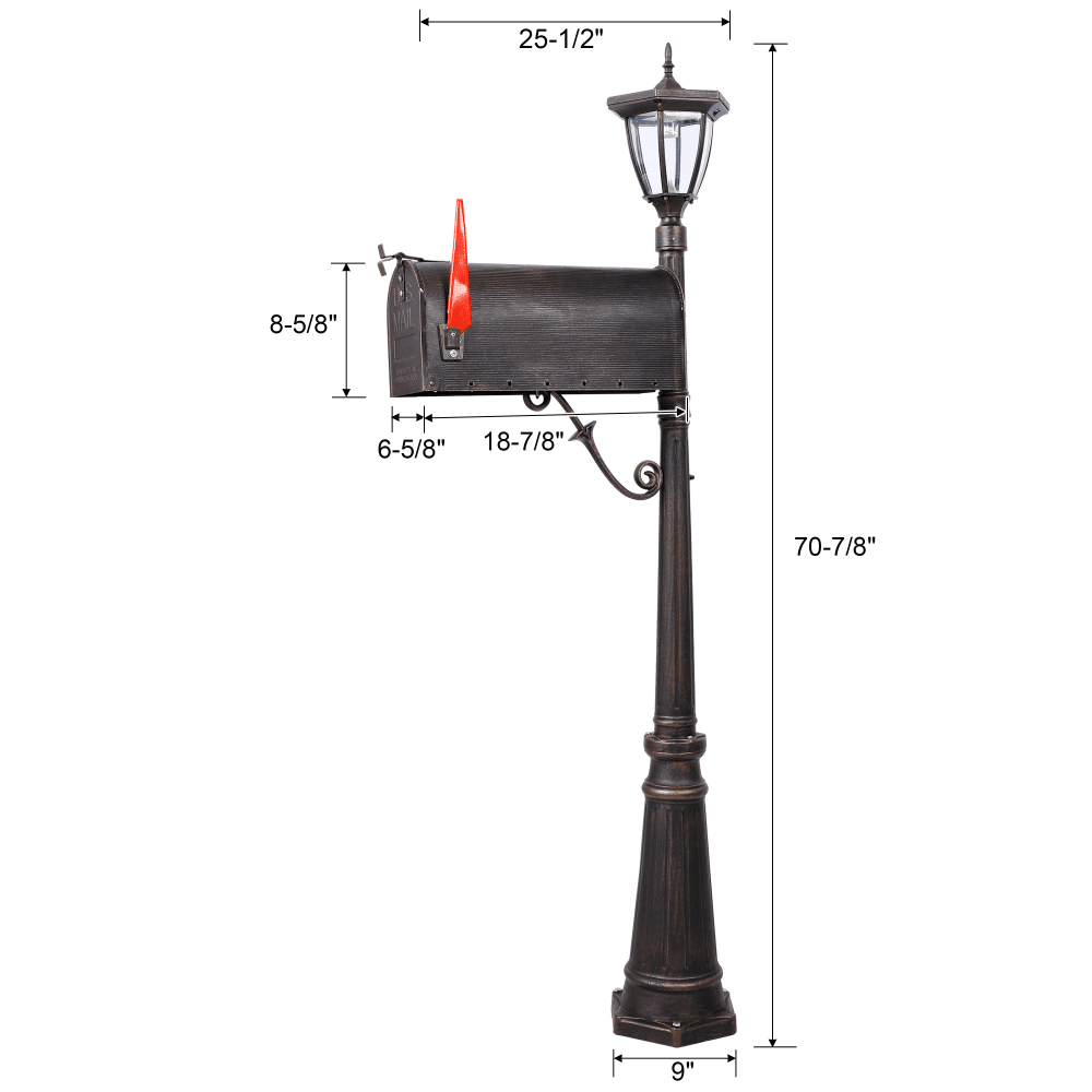 Tcbosik Mailbox with Solar Lights, Post with Mailbox, Heavy Duty Cast Aluminum Decorative Modern Mailbox for Outside, Porch, Backyard, Brown