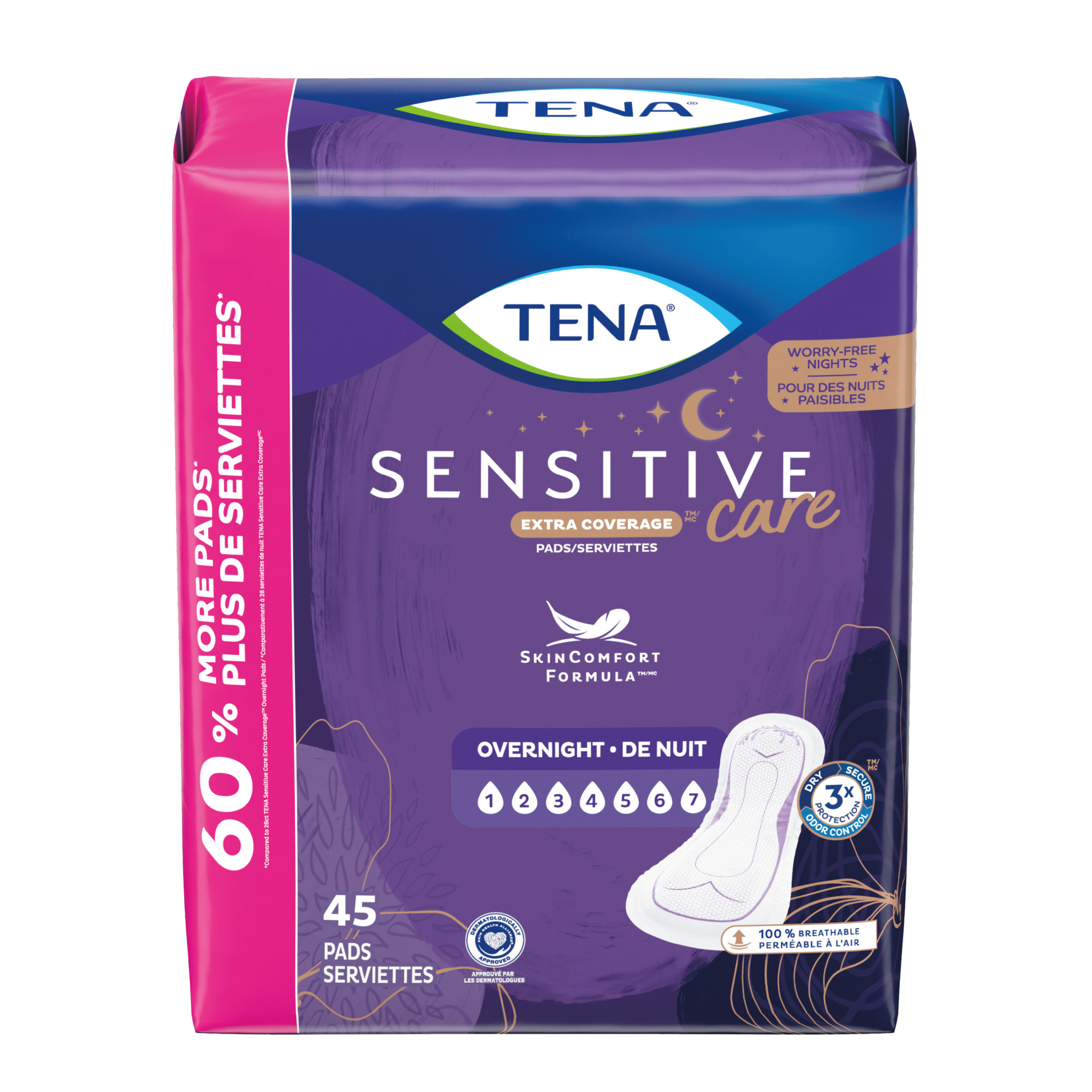 Tena Sensitive Care Extra Coverage Overnight Incontinence Pads, 45 Count - image 2 of 8