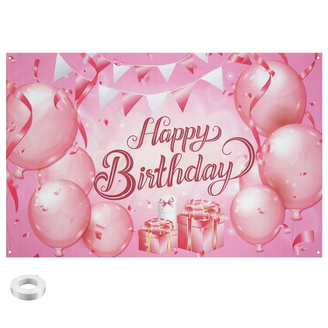 Muyoka 180x115CM Fondo de feliz cumpleaños Banner Fondo de cumpleaños rosa Mujeres Princesa dulce Chica Fotografía Fondo Decoración de fiesta para el hogar Interior al aire libre Muyoka Hogar