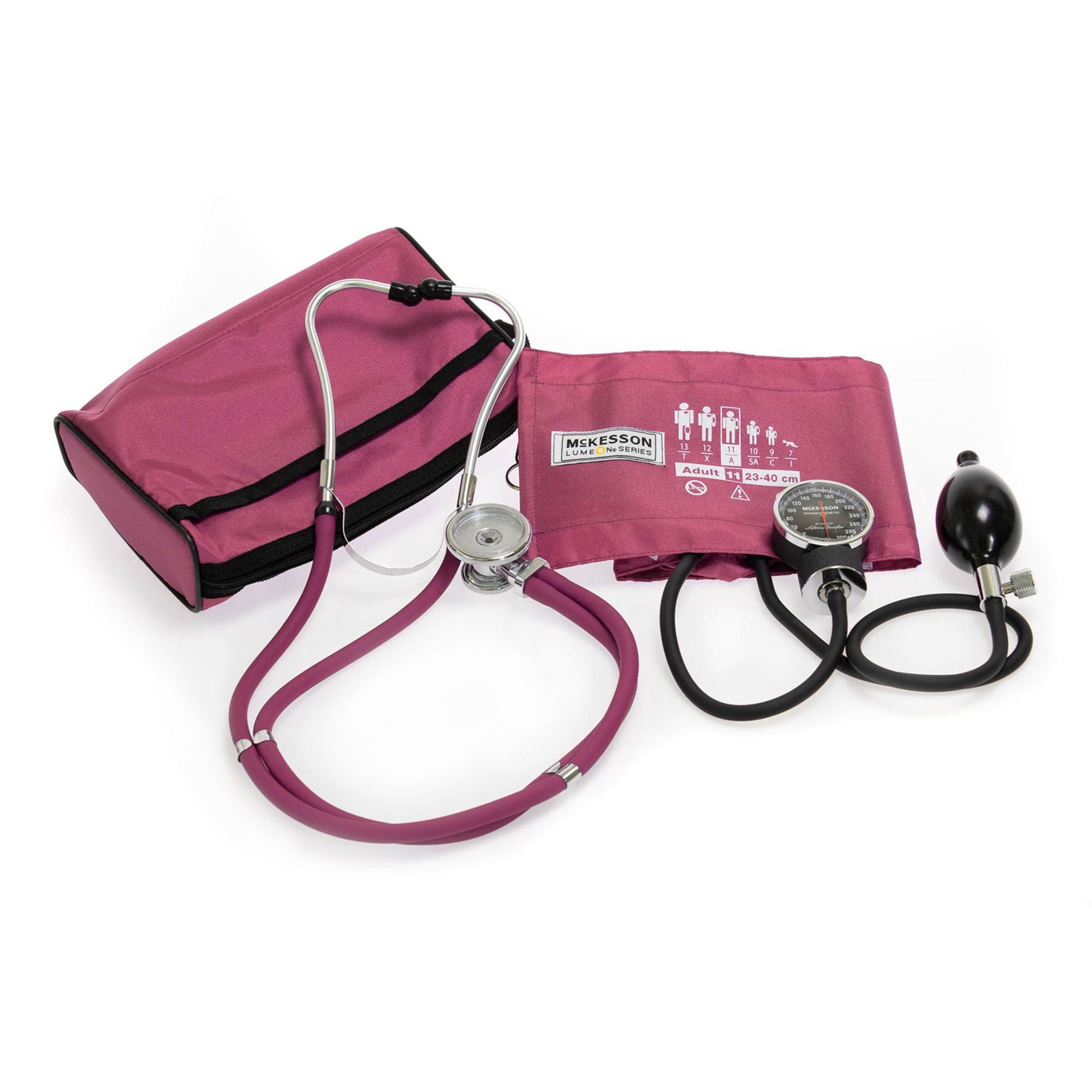 McKesson Adult Magenta Pocket Aneroid Reusable Aneroid / Stethoscope Set 2-Tubes 768-641-11AMMM 12 per Case