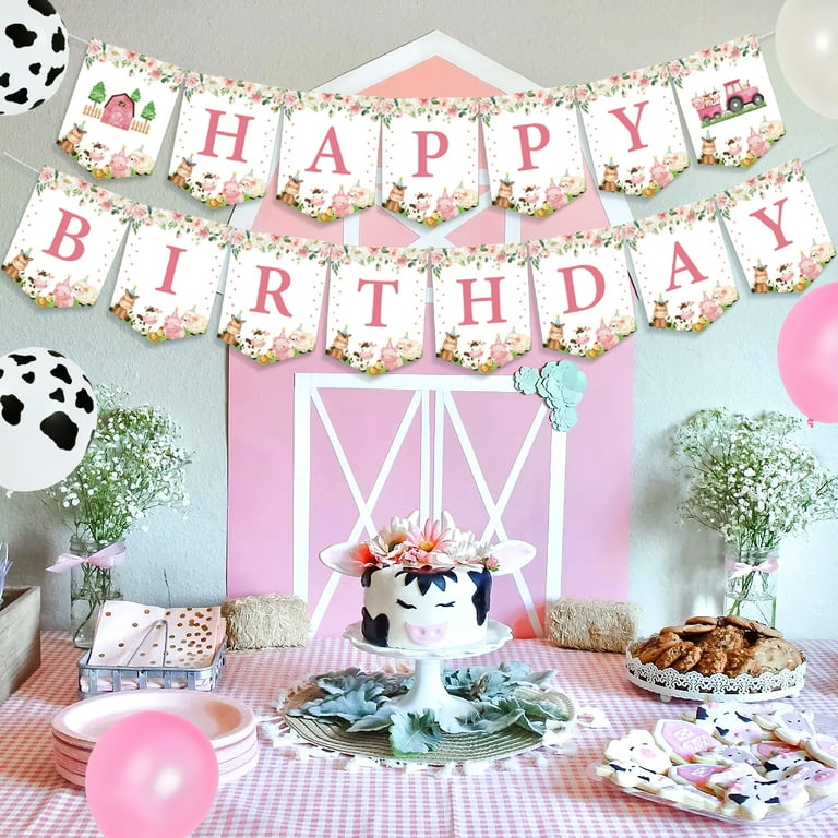 Complete Girl Farm cheapest Themed Birthday Package, Pink Farm Banner, Girl Farm Birthday package, Farm Birthday, Barnyard Birthday, Barnyard Party,