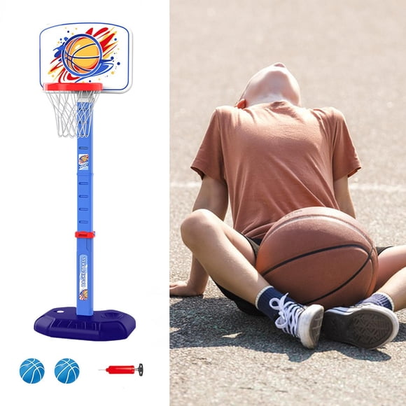 Aro de baloncesto para niños y con pelotas para regalos de niños y niñas soporte de baloncesto con bomba de aire para el patio trasero Azul