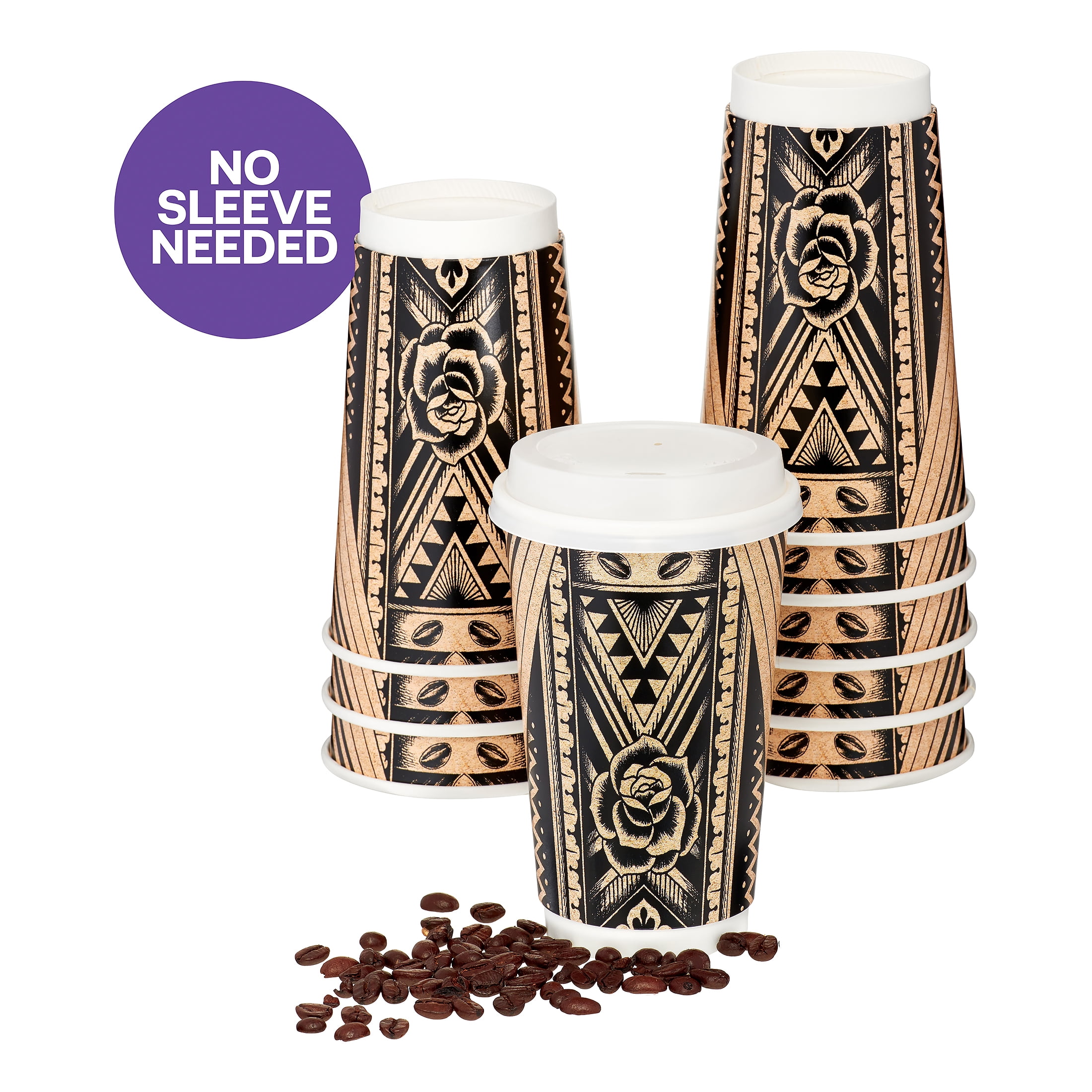 Uniquely J Disposable Coffee Cups with Lids, 16 Oz, 16 Ct