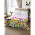 thumbnail image 2 of Purple Plaid Tulip Flat Sheet Only Twin Size, Soft Breathable Bed Top Sheets for Mattress, Spring Floral Watercolor Botanical Luxury Bedding Flat Sheets for Home Hotel Bedroom Bed Protection, 2 of 9