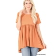 thumbnail image 1 of Zenana Women & Plus Round Neck Brushed DTY Short Sleeve Ruched Tunic Blouse Top, 1 of 4