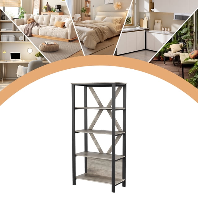 AKDSteel Bookshelf With Led Lights, Tall Bookcase With Open Display Shelves