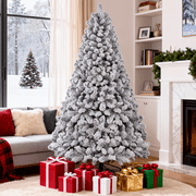 SUGIFT Snow Flocked Christmas Tree 7.5ft Full Artificial Tree with 1405 Tips Hinged Branches PVC Needles Foldable Metal Stand Easy Assembly Winter Wonderland Decor
