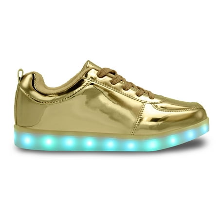 LED Light Up Sneakers Low Top USB Charging Lace-Up Men Women Unisex Shoes Gold