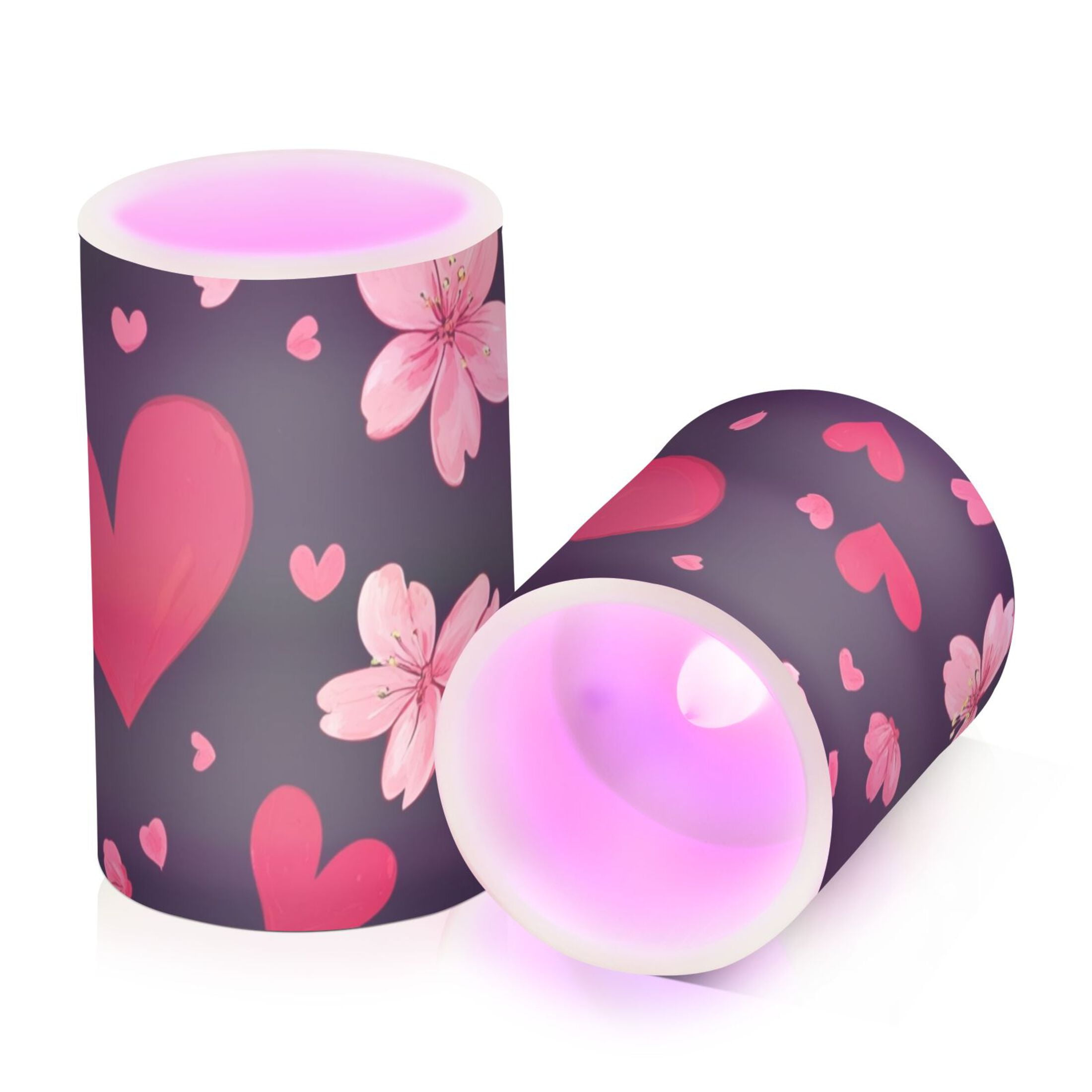 Valentine Cherry Blossom Heart Flickering Flameless Candles LED Tealight Battery Operated with Remote Set of 2 Holiday Decor Ornaments