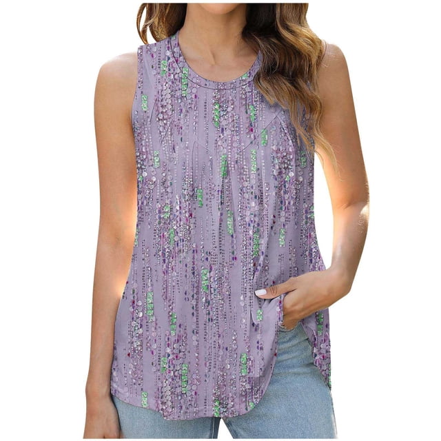 Tank Top for Women Printed Pullover Fashionable Casual Round Neck Top