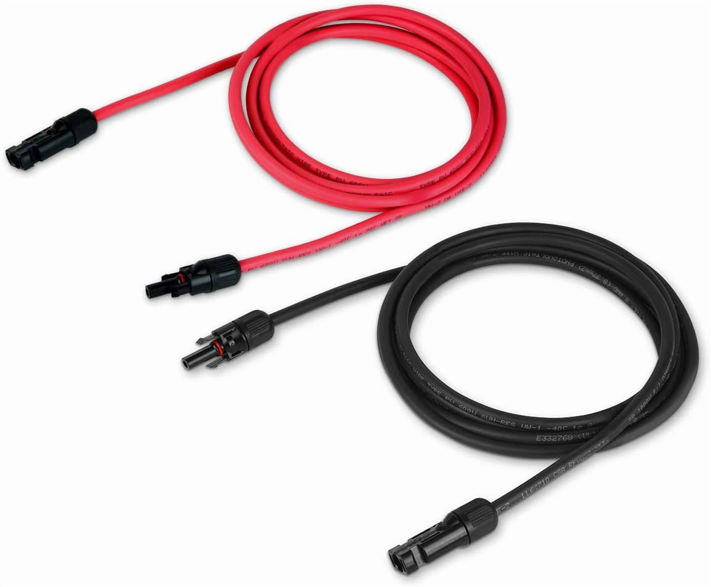 temco 8 awg/gauge solar panel extension cable - made in the usa (m/f solar connector ends) (25 feet black + 25 feet red) (variety of lengths available)