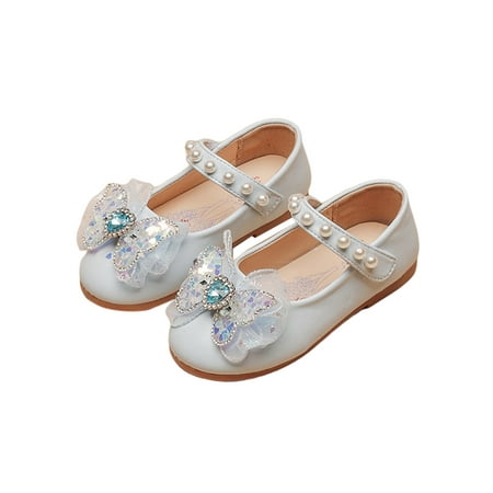 

SIMANLAN Girl s Mary Jane Sandals Bowknot Flats Comfort Dress Shoes Children Anti-Slip Princess Shoe Kids Ankle Strap Blue 1Y