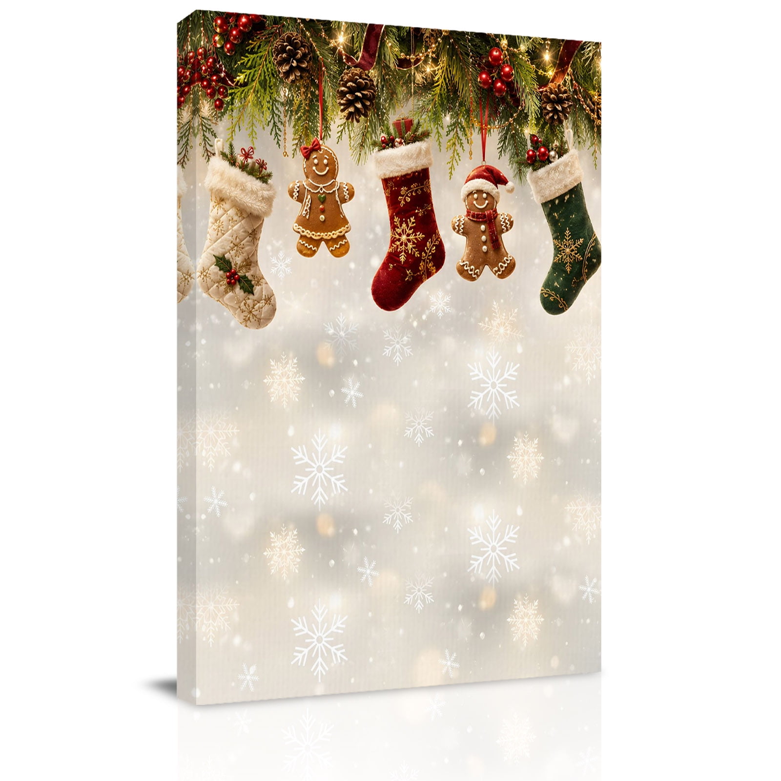 Canvas Wall Art Christmas Framed Canvas Prints for Bathroom Hallway Xmas Snowflake Stocking Man Pine Needles Small Gallery Wrapped Wall Decor for Home Office Gifts 8 x10 Ship Next Day