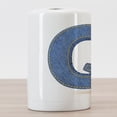 thumbnail image 3 of Letter Q Ceramic Toothbrush Holder, Conceptual Font Design with Denim Pattern Texture Image Shape of Capital Letter Q, Decorative Versatile Countertop for Bathroom, 4.5" X 2.7", Blue Yellow, 3 of 4