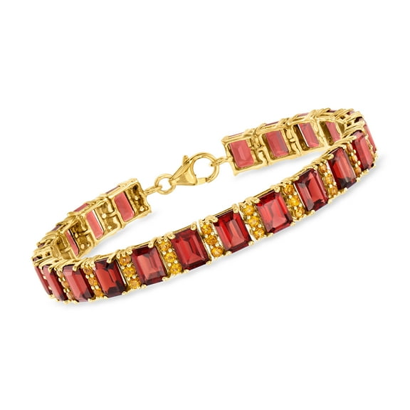 Ross-Simons 25.00 ct. t.w. Garnet Bracelet With 2.00 ct. t.w. Citrines in 18kt Gold Over Sterling, Women's, Adult