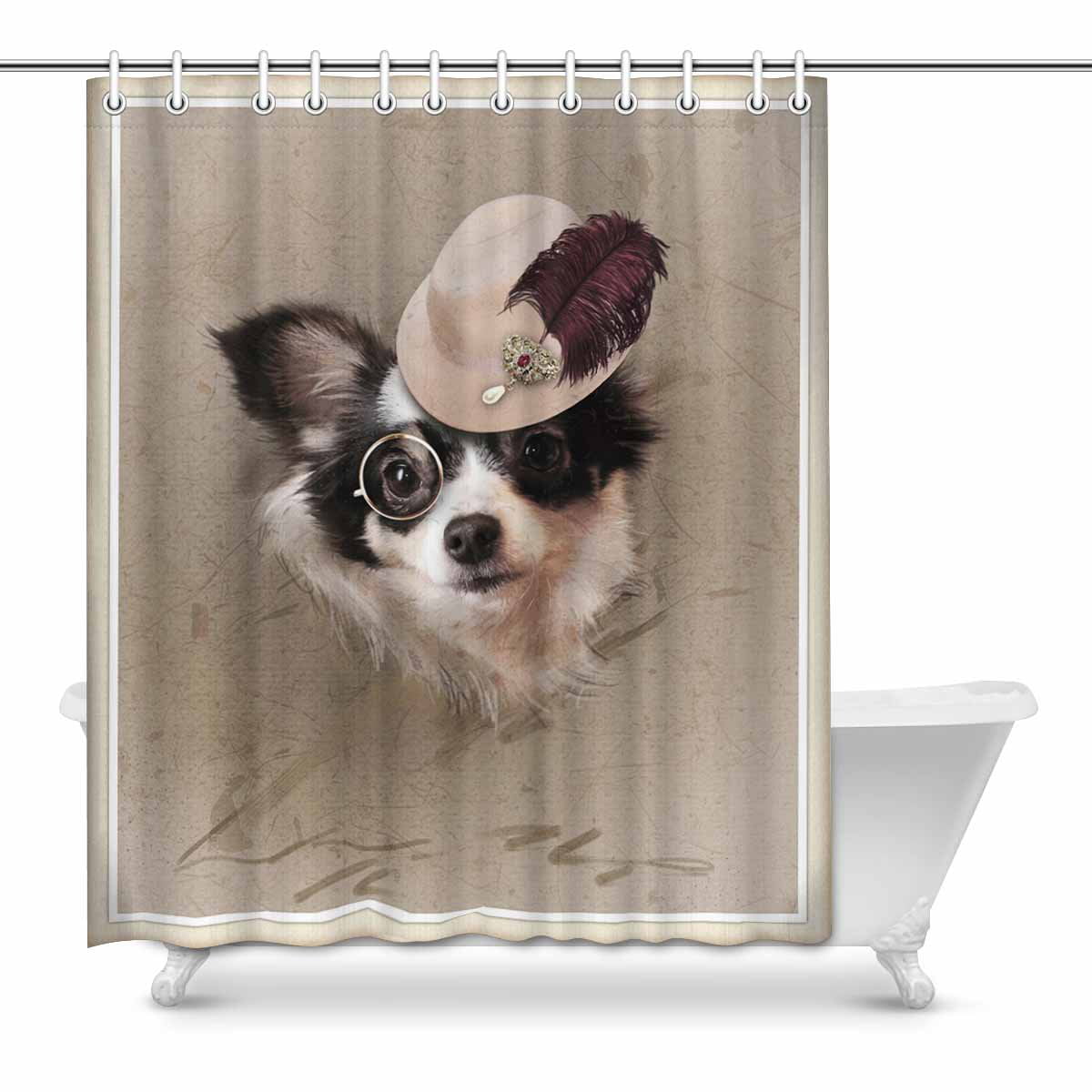 Chihuahua Dog Family Photos Mildew Resistant Bath Fabric Shower Curtain Set