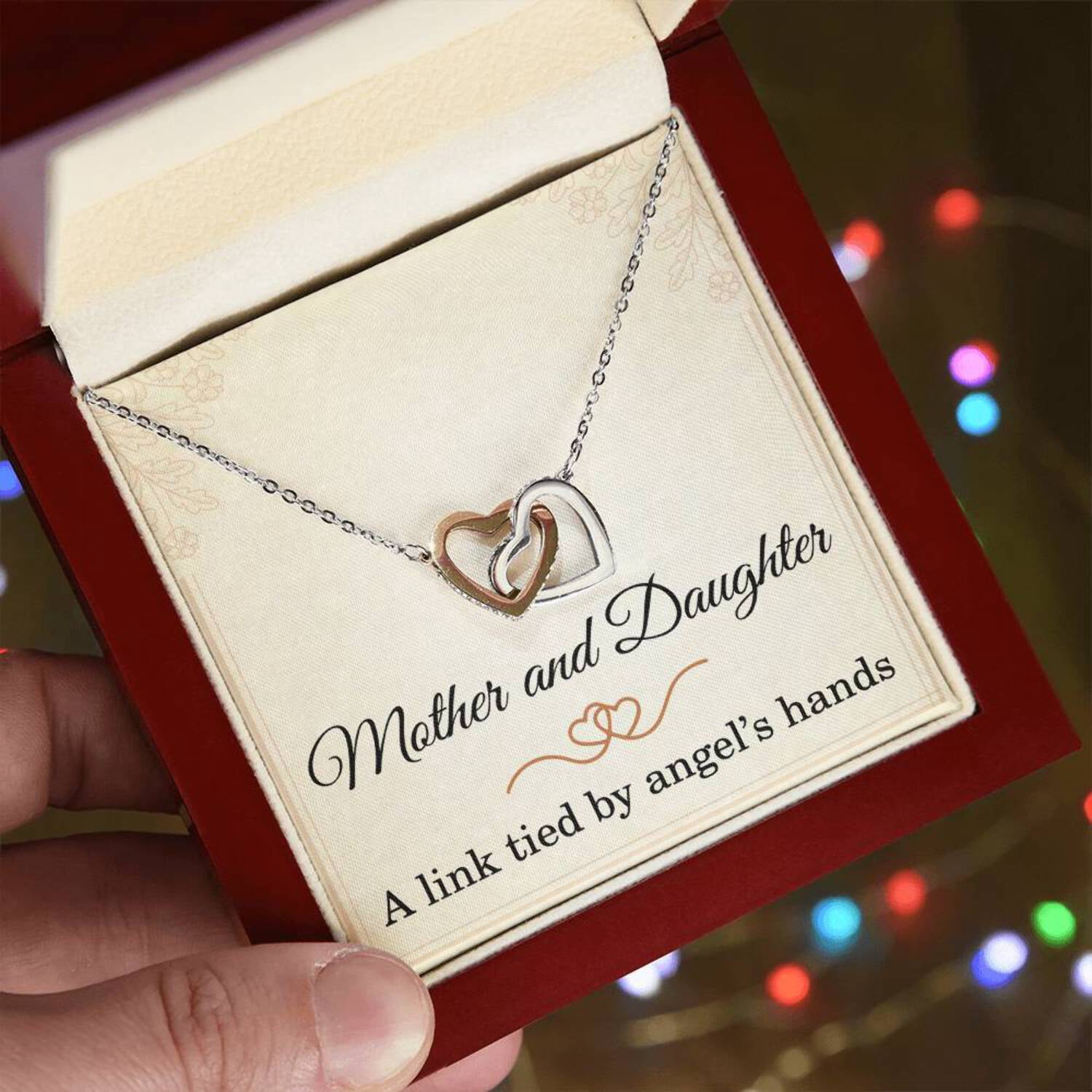 Mom Christmas Gift from Daughter Mother Daughter Necklace Mothers Day Gift from Daughter A Link Tied By Angel's Hands Mom Interlocking Hearts Necklace