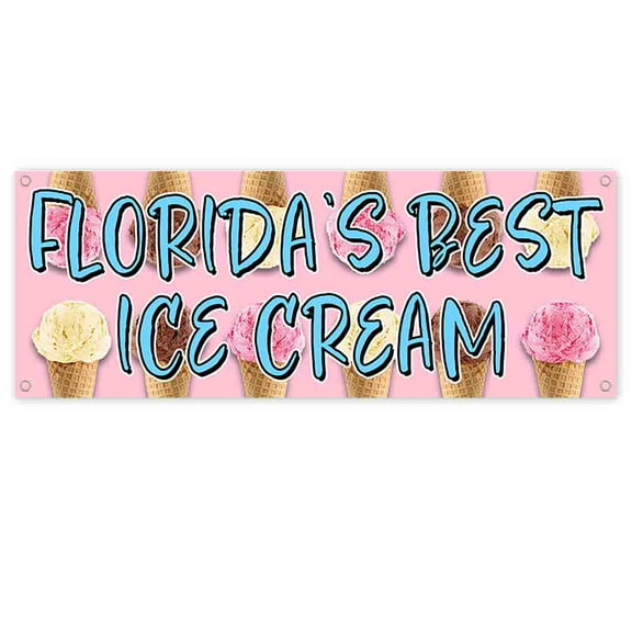 Florida's Best Ice Cream 13 oz Vinyl Banner With Metal Grommets