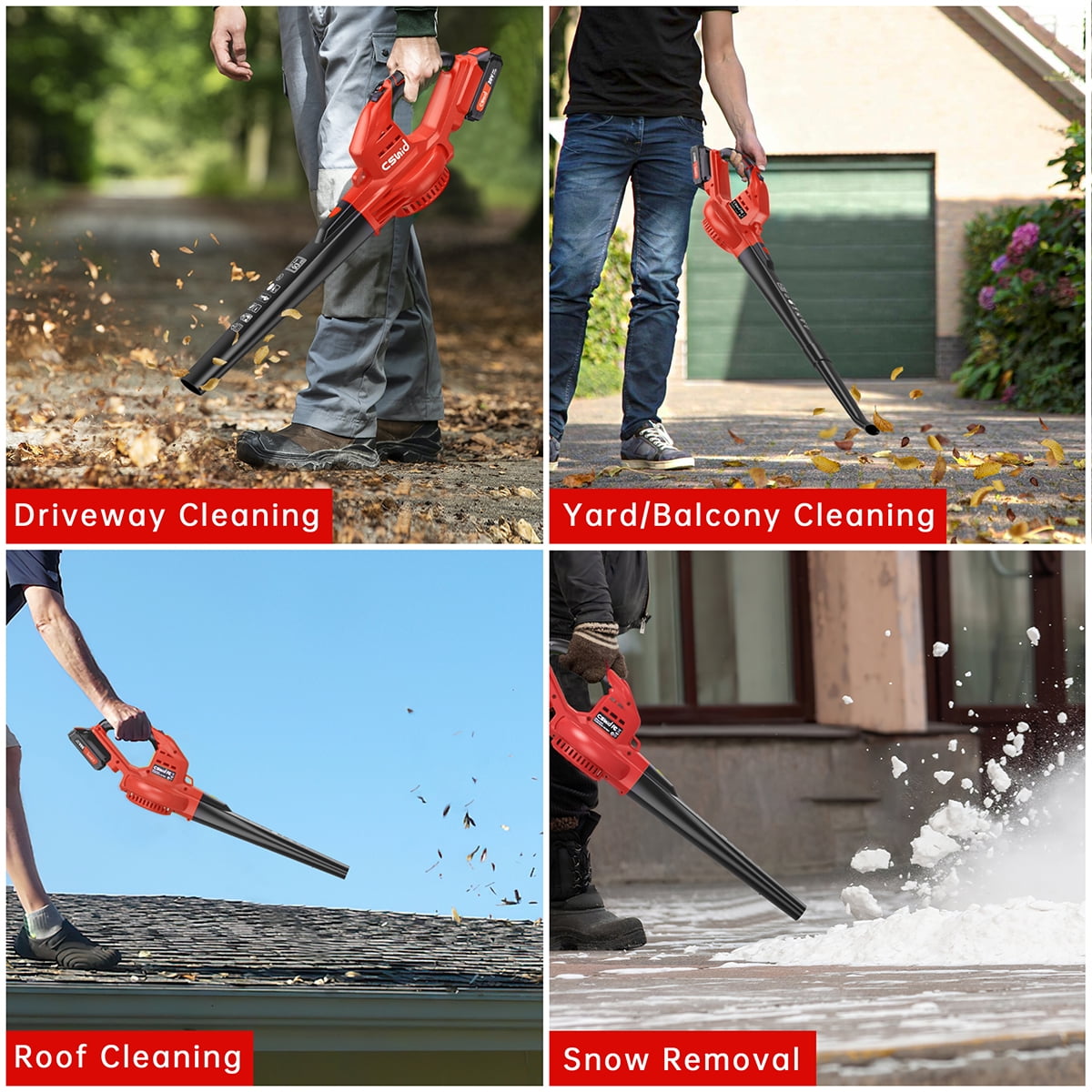 Cordless Leaf Blower, 20V Handheld Electric Leaf Blowers with 2 x Battery & Charger, 2 Speed Mode, 320CFM 165MPH, Lightweight Battery Powered Leaf Blowers for Leaf/Snow/Dust Blowing, Red