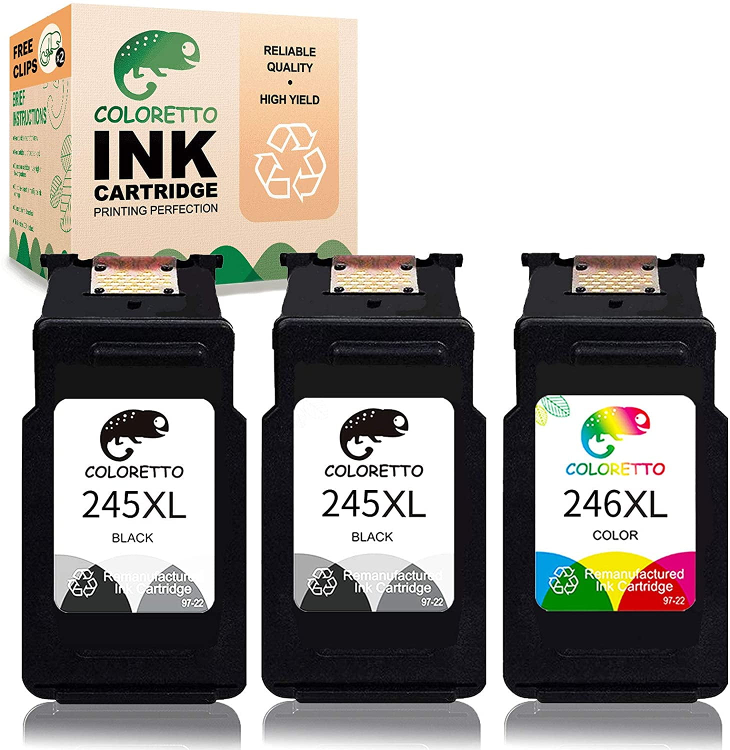 2-Pack Pitooler Remanufactured Ink Cartridge Replacement for Canon PG-245 CL-246 245 246 PG-243 CL-244 Black Color Use with Pixma MG3022 MG2522 TR4520 TR4522 MG2922 MG2920 TS202 MX492 MX490 Printer