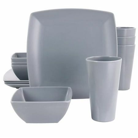 

Gibson Home 97563.12 Grayson Melamine Square Dinnerware Set Gray - 12 Piece