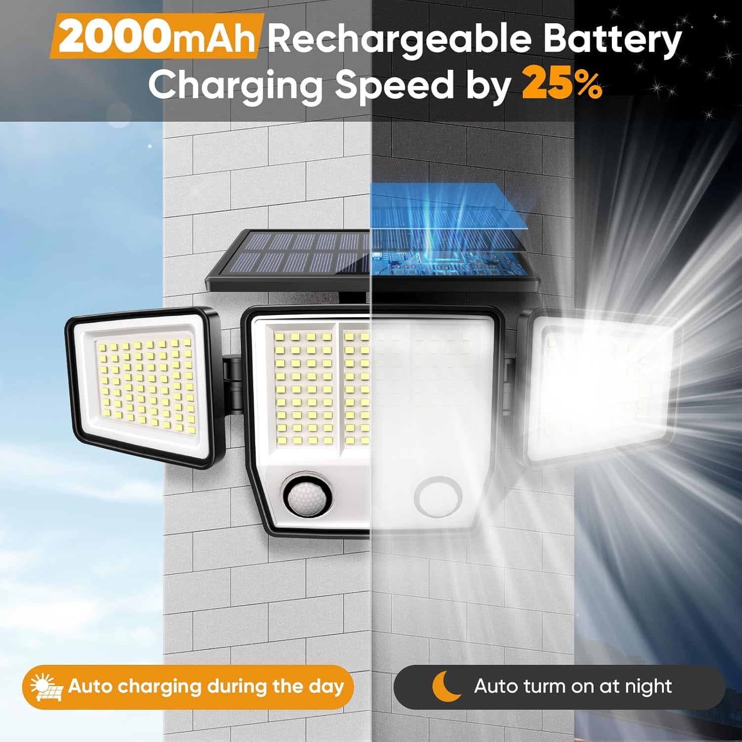 Solar Motion Sensor Outdoor Lights - Waterproof 3000LM 3 Modes Security Lights with 270 Illumination IP65 LED Solar Flood Wall Light for Garden Yard Patio Pathway (3 Pack)