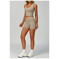 thumbnail image 2 of PISONIC Women Two Piece Workout Sets Color Block Backless Tank Top and High Waist Booty Lifting Shorts Gym Yoga Active Outfits, 2 of 6