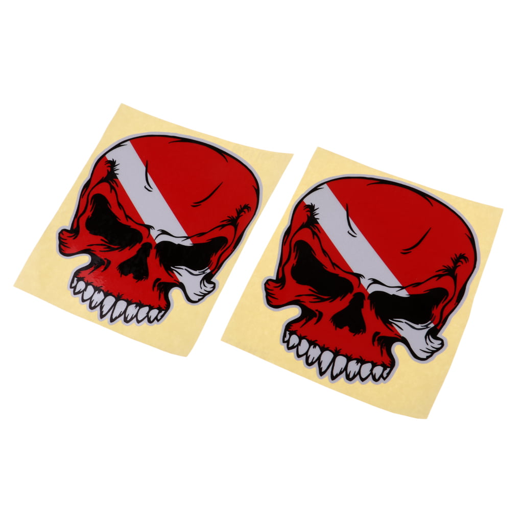 Details about   2 Pieces Reflective Scuba Diving Diver Kayak Sticker Decal Red Skull 