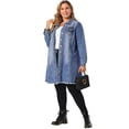 thumbnail image 3 of Women's Plus Size Jeans Jackets Long Sleeve Raw Hem Long Denim Jacket Blue 2X, 3 of 7