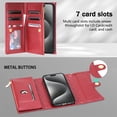 thumbnail image 4 of Decase for iPhone 16 Pro Zipper Wallet Case with Card Holder, 7 Card Slots Large Capacity and 2 Style Lanyards Like Fashion Clutch Hang Bag,Luxury Leather Zipper Purse Wallet Protective Case,Red, 4 of 6
