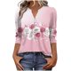 thumbnail image 3 of TaTaai Women's Casual Button Blouse V-Neck 3/4 Sleeve Printed Pleated Detail Loose Fit Modern Spring Summer Everyday Top Gift, 3 of 7