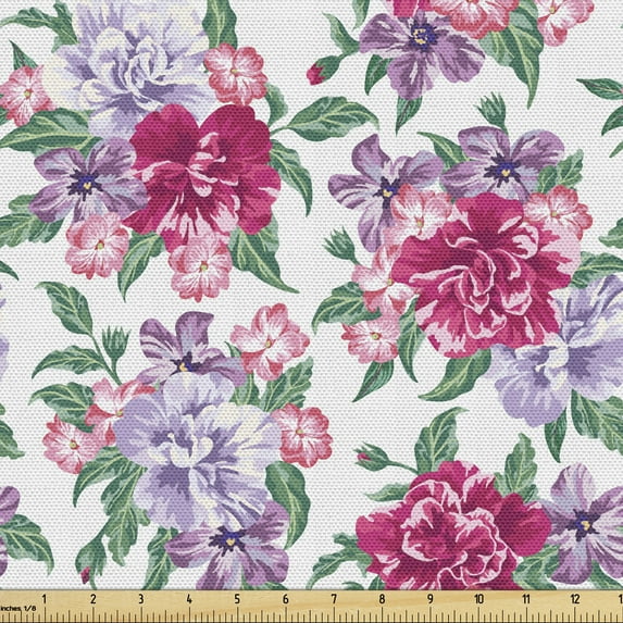 English Garden Fabric by the Yard, Pattern with Blossoming Delicate and Flowers with Leaves, Upholstery Fabric for Dining Chairs Home Decor Accents, 5 Yards, Multicolor by Ambesonne