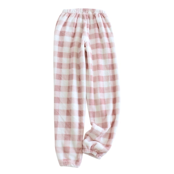 hotojiny Womens Winter Fluffy Pajama Pants Soft Coral Fleece Plaid Pj Bottoms Loose Warm Fuzzy Loungewear with Pockets