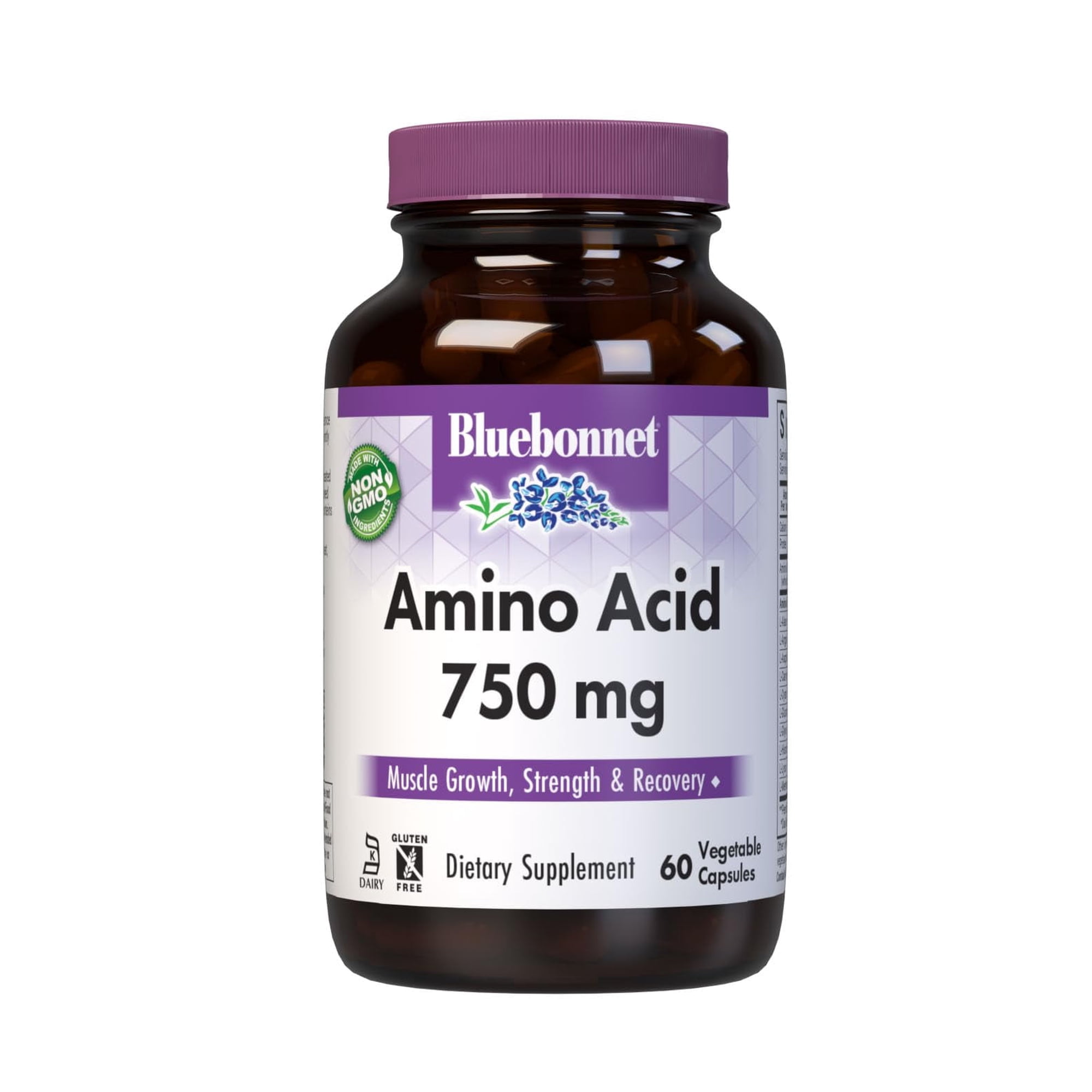 Bluebonnet Amino Acid 750mg, High Potency, for Muscle Health*, 60 Vegetable Caps, 15 Days