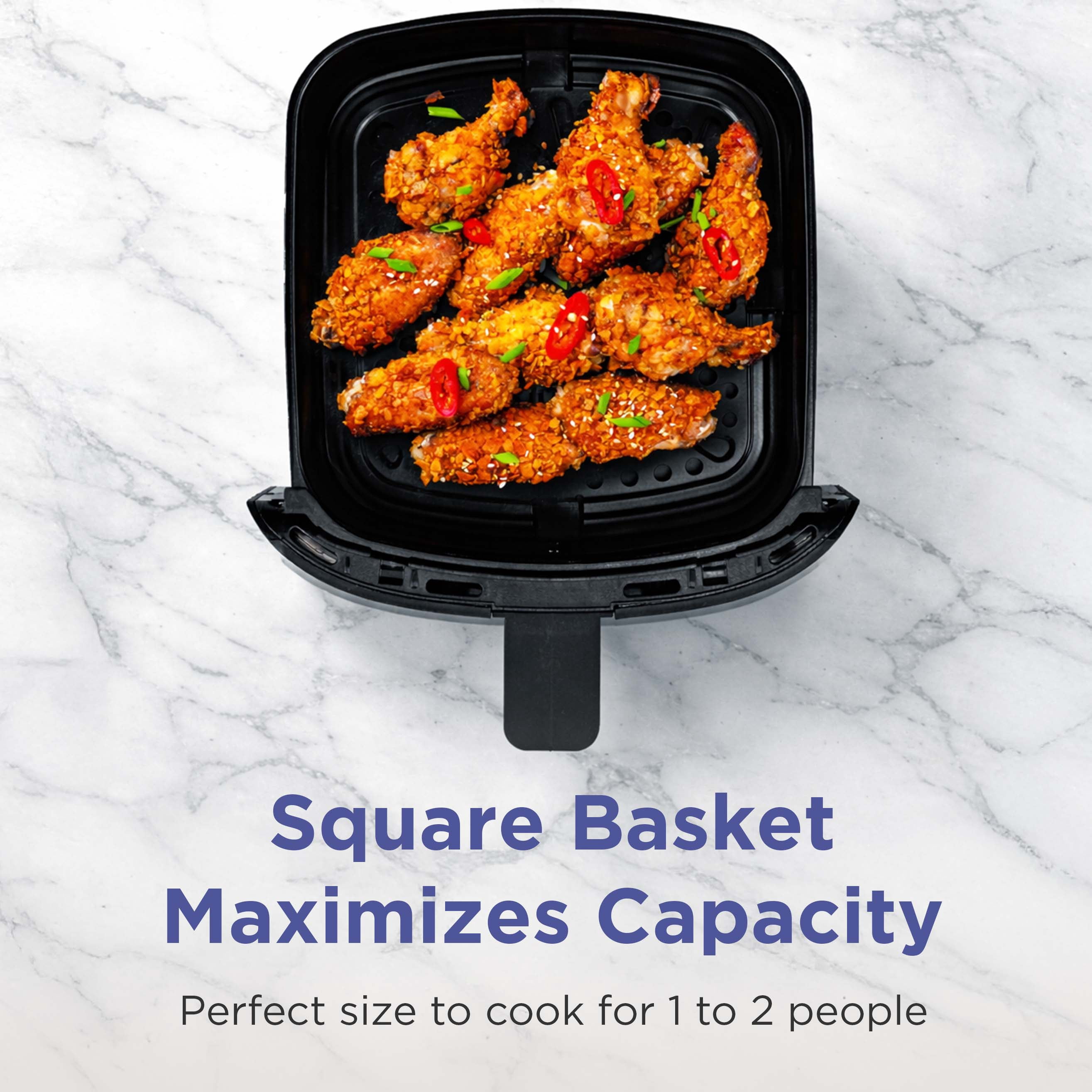 Magnavox 2.64Qt/2.5L 1,000-Watt Air Fryer with Touchscreen Controls, Rapid Air Technology, Non-Stick Coating, 8 Functions, Black