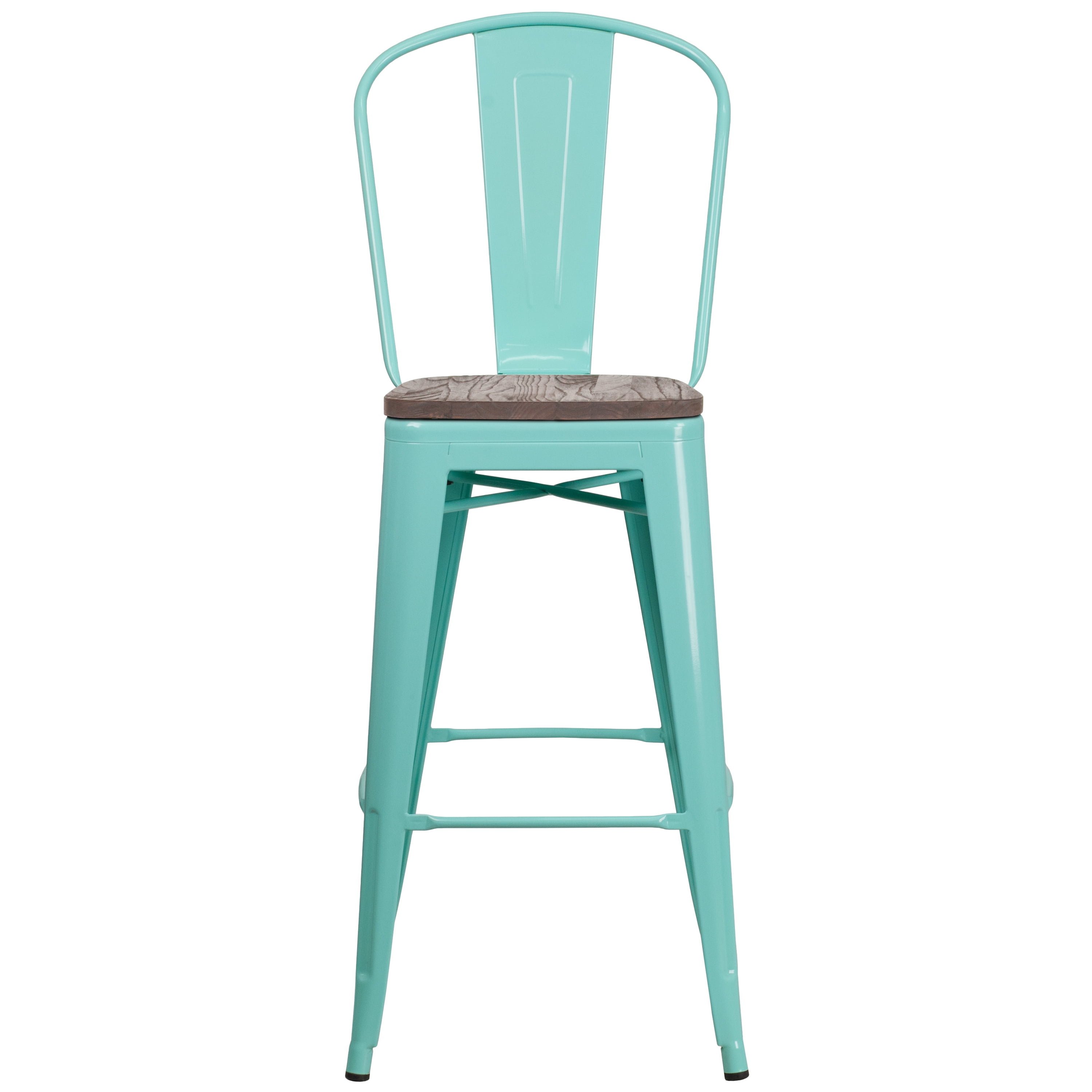 Flash Furniture 4 Pk. 30" High Mint Green Metal Barstool with Back and Wood Seat