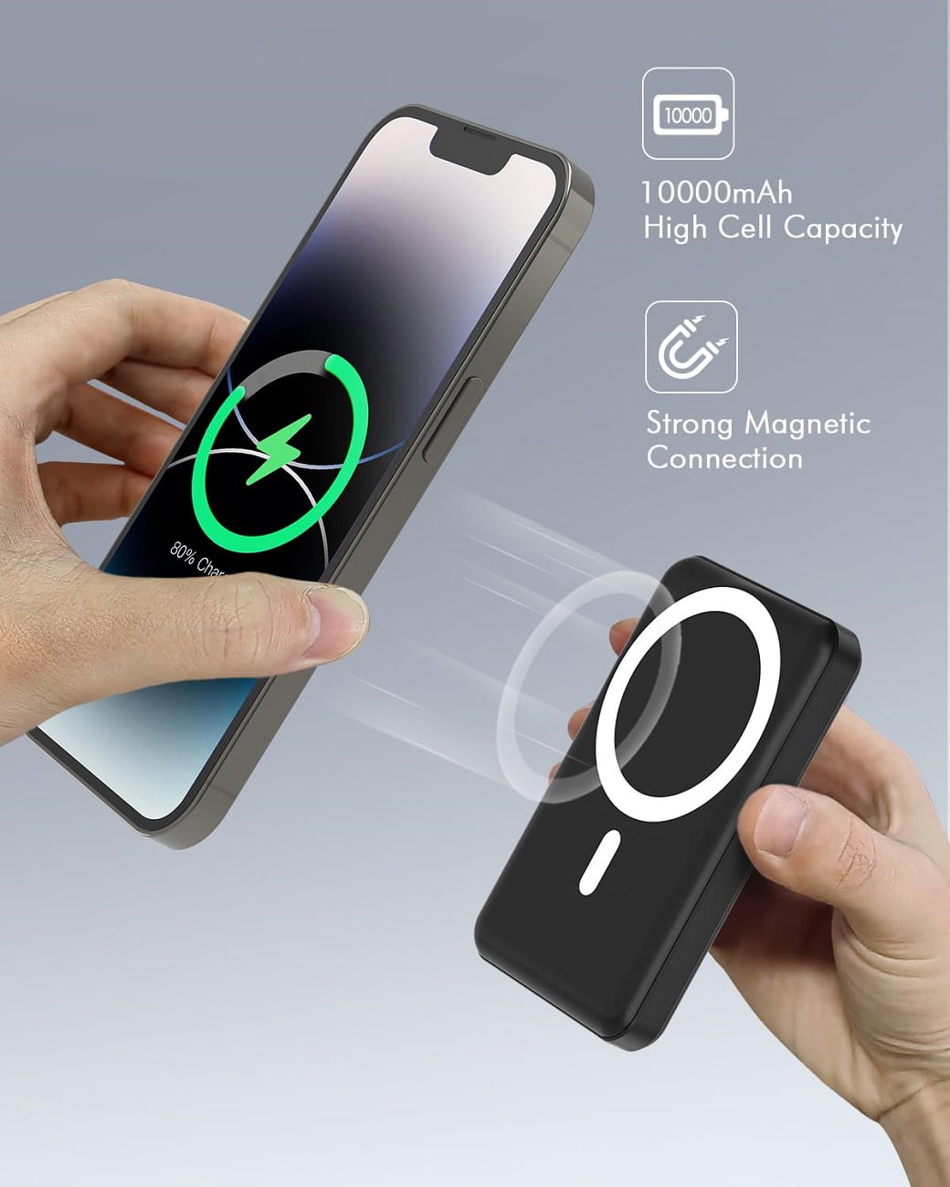 Wireless Portable Charger, 10000mAh Magnetic Power Bank LED Display 22.5W PD Fast Charging Battery Pack for iPhone 16/15/14/13/12/Mini/Pro/Pro Max-Black