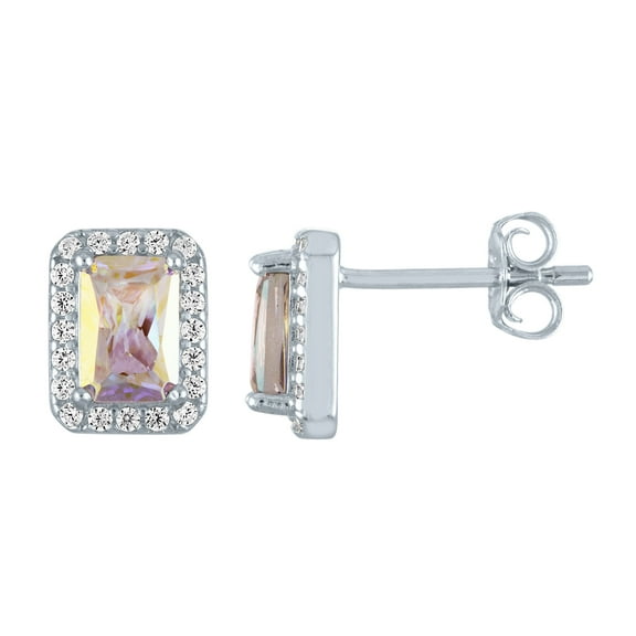 Ladies Brilliance Fine Jewelry Simulated Aurora Borealis and CZ Sterling SilverEarrings