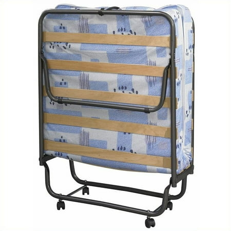 Linon Roma Folding Bed, Steel Frame and Mattress, Blue and