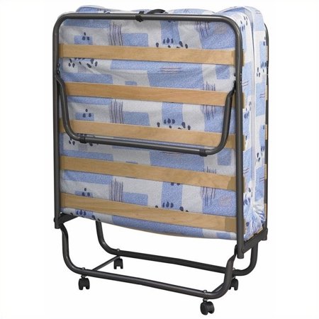 Contemporary Steel Bed - Linon Roma Folding Bed, Steel Frame and Mattress, Blue and White