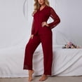 thumbnail image 3 of Gibobby Pijamas para mujer Stain Ice Silk Mujer Manga larga 2 piezas Panel de encaje Trajes Solapa Homewear(A,G), 3 of 4